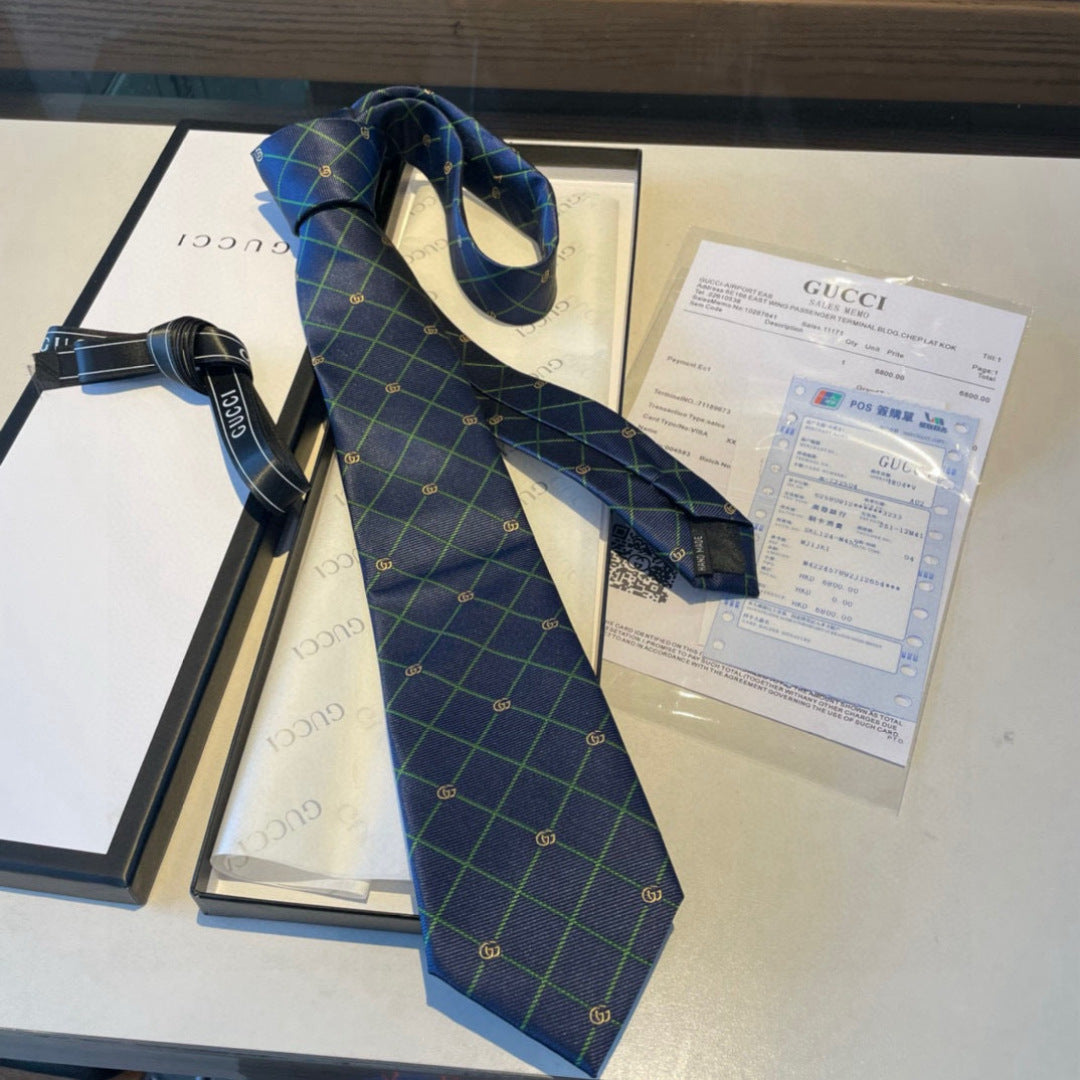 Gucci Style Men's Geometric Jacquard Silk Tie