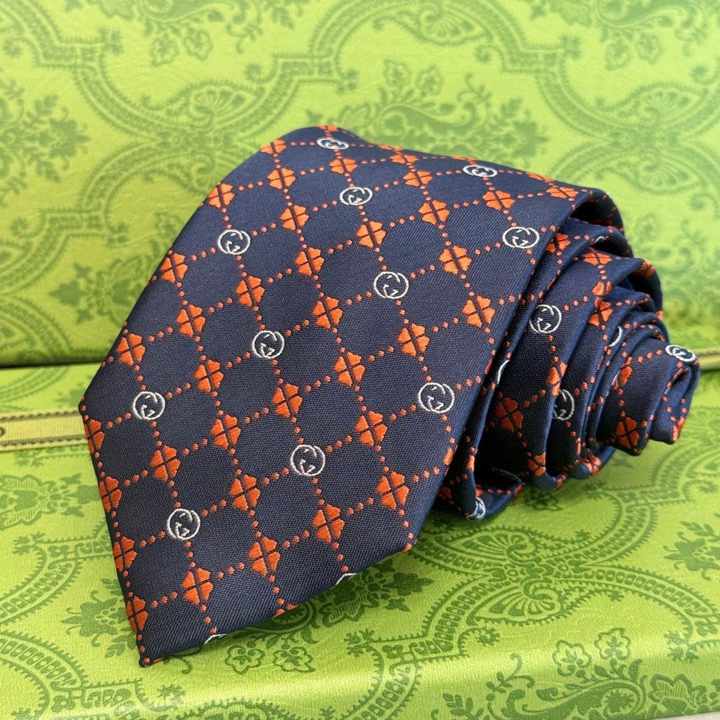Gucci Style Men's Interlocking G Stripe Silk Tie