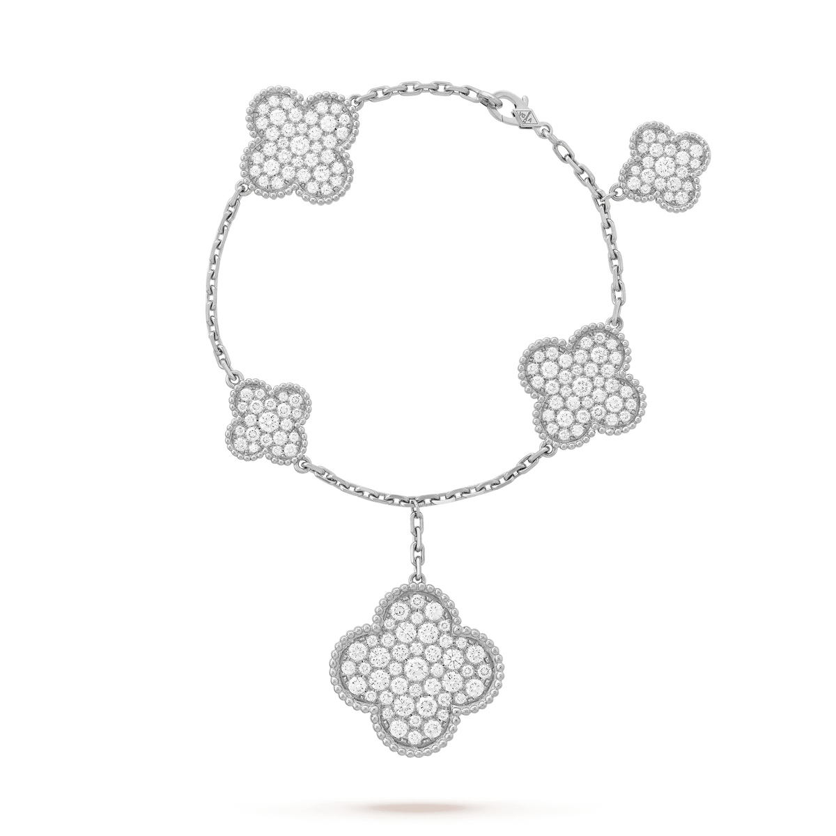 Van Cleef & Arpels CLOVER 5 MOTIFS BIG SILVER DIAMOND BRACELET