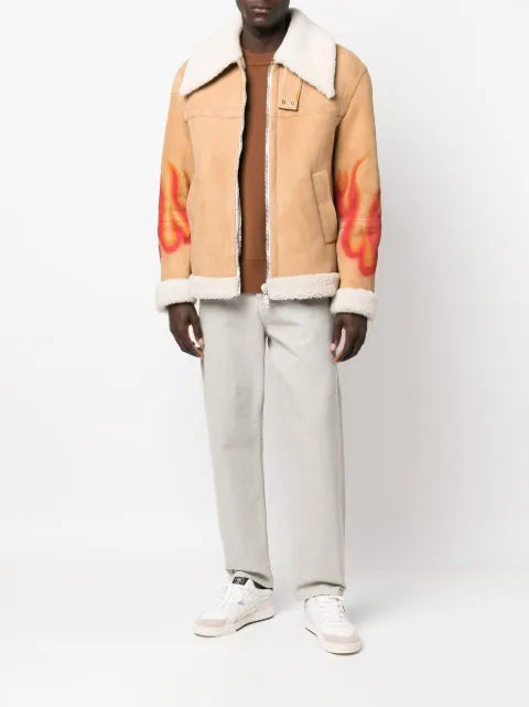 Palm Angels flames sherpa trucker jacket