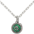 GUCCI STERLING SILVER NEW DOUBLE G LOGO SERPENT MALACHITE PENDANT NECKLACE