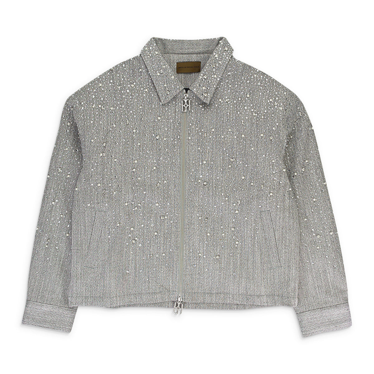 RHINESTONE ZIPPER LIGHT GREY WORK JACKET