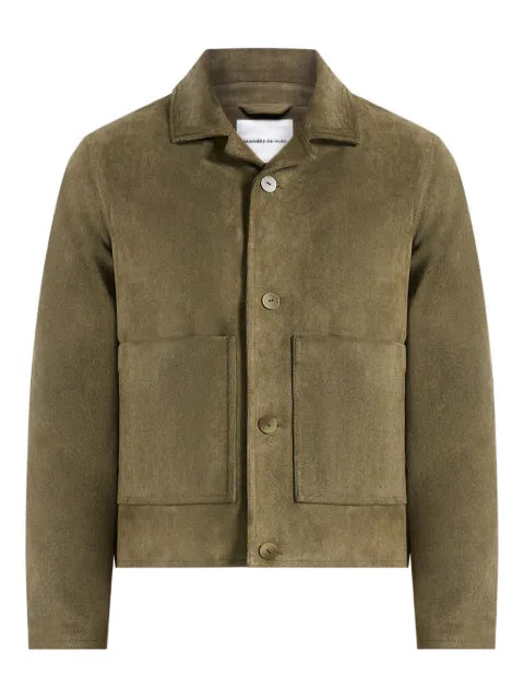 Manière De Voir Michel suede-effect revere-collar green jacket