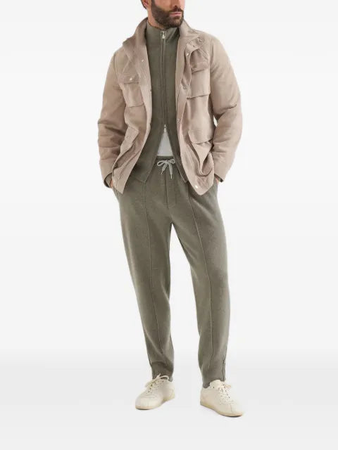 Brunello Cucinelli cashmere double knit cardigan with zipper and logo