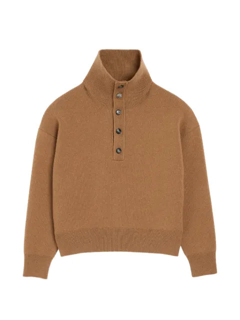 AMI Paris brown high buttoned collar wool sweater
