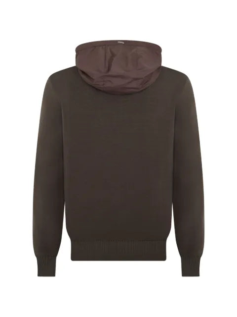 Herno contrast-hood fine-knit hoodie