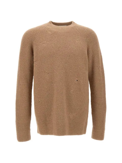 Laneus distressed fisherman-rib sweater