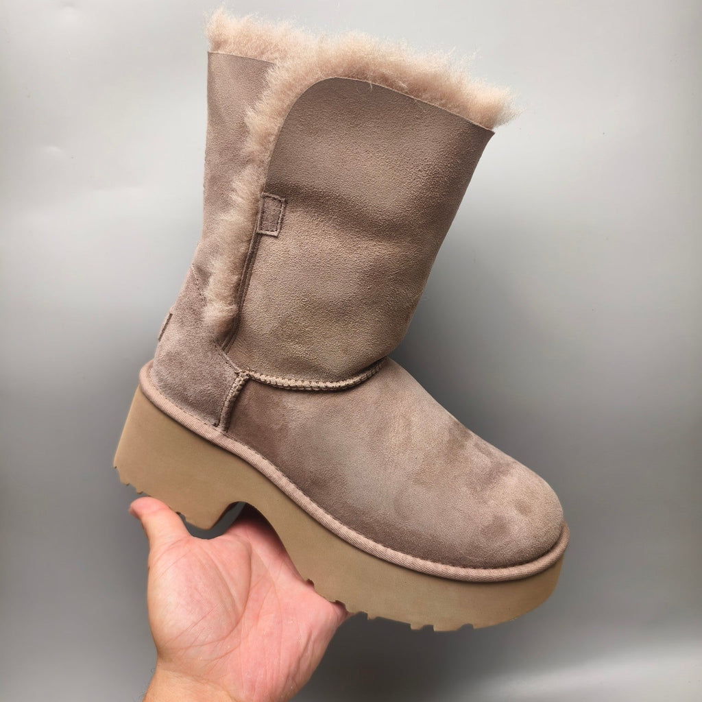 Walnut Wedge Chunky Sole Mid-Calf Fashion Boots — New Arrival | In Stock