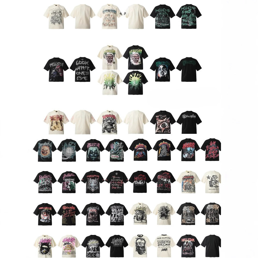 Hellstar Multi‑Graphic Vintage Washed Oversized Tee Streetwear