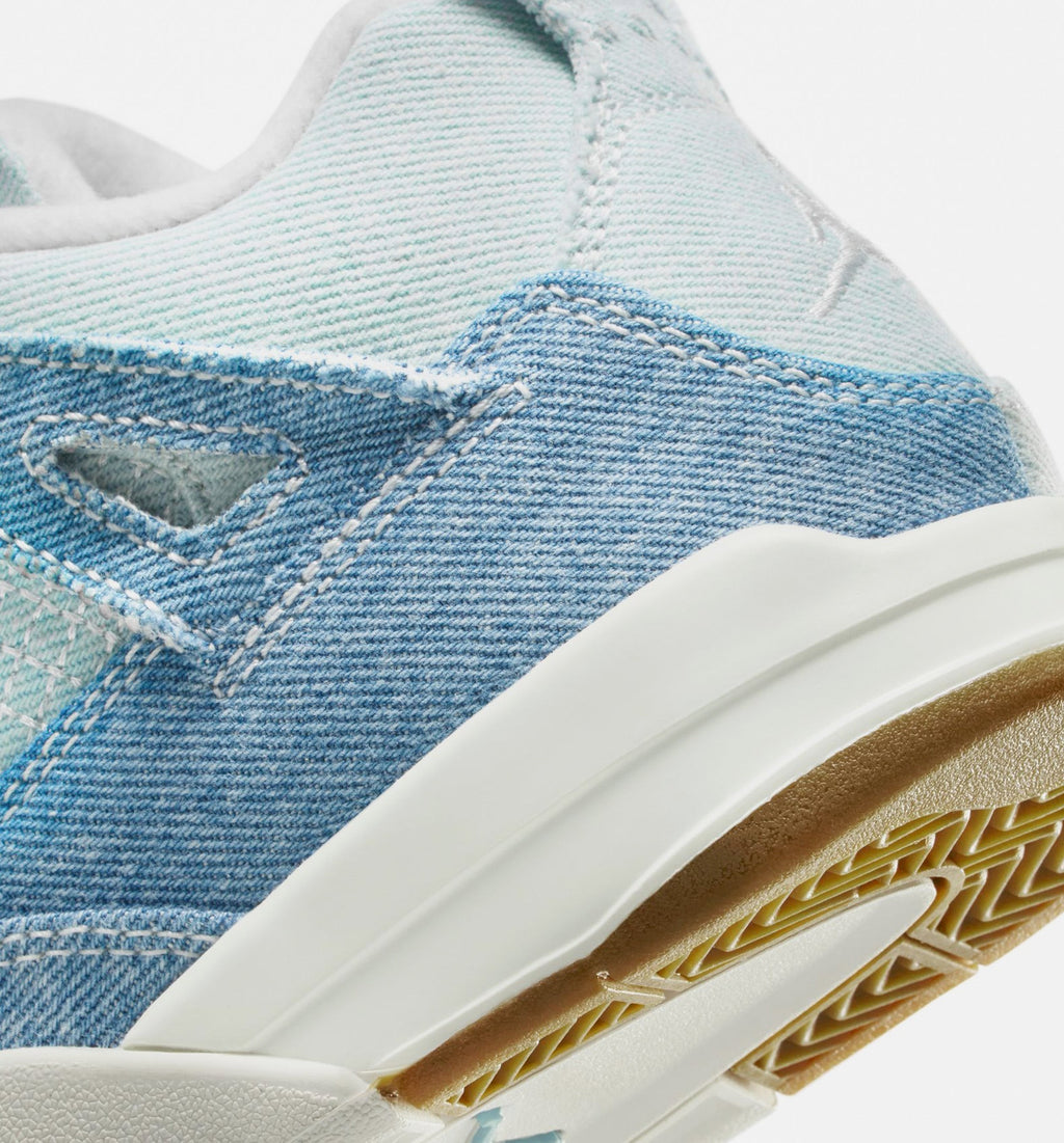 Air Jordan 4 Retro Worn Blue – Preschool Lifestyle Shoe in Sail/Worn Blue/Metallic Gold
