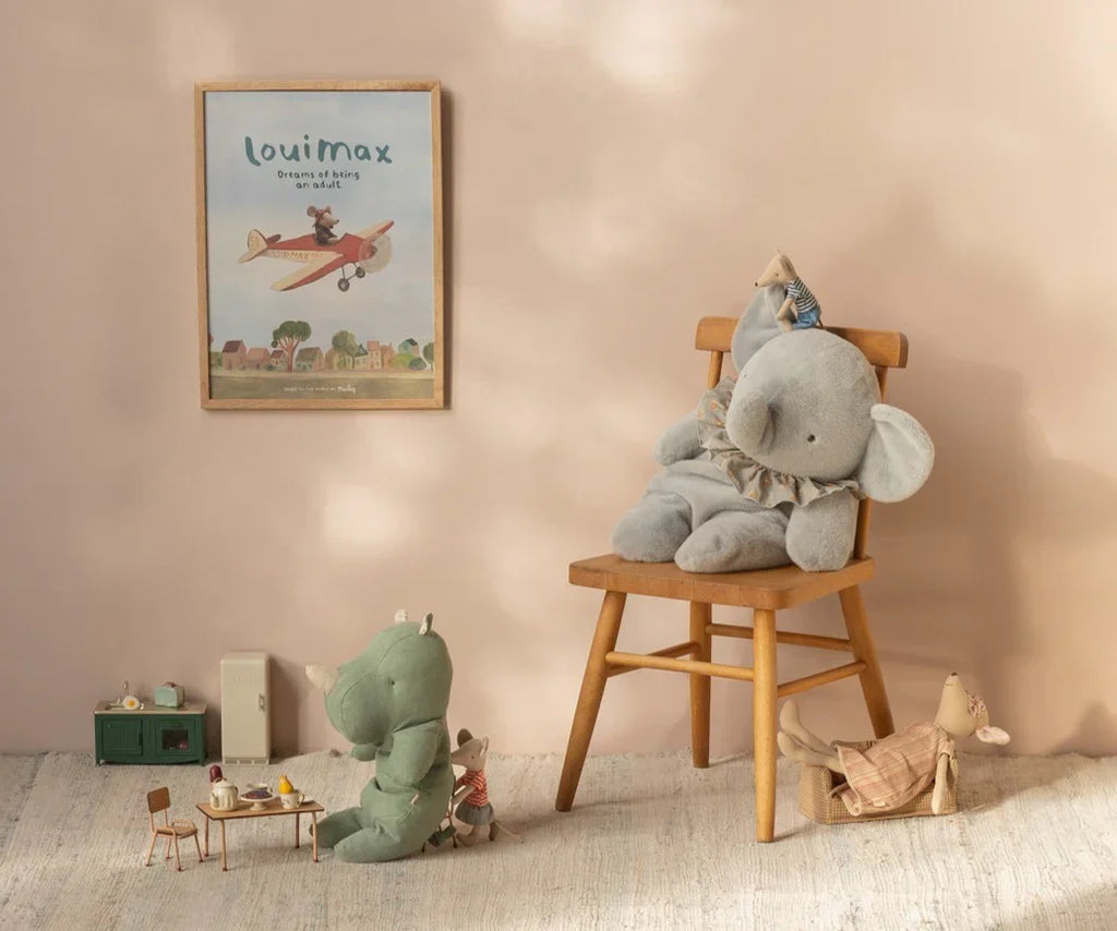 Elephant plush, Big - Blue/grey