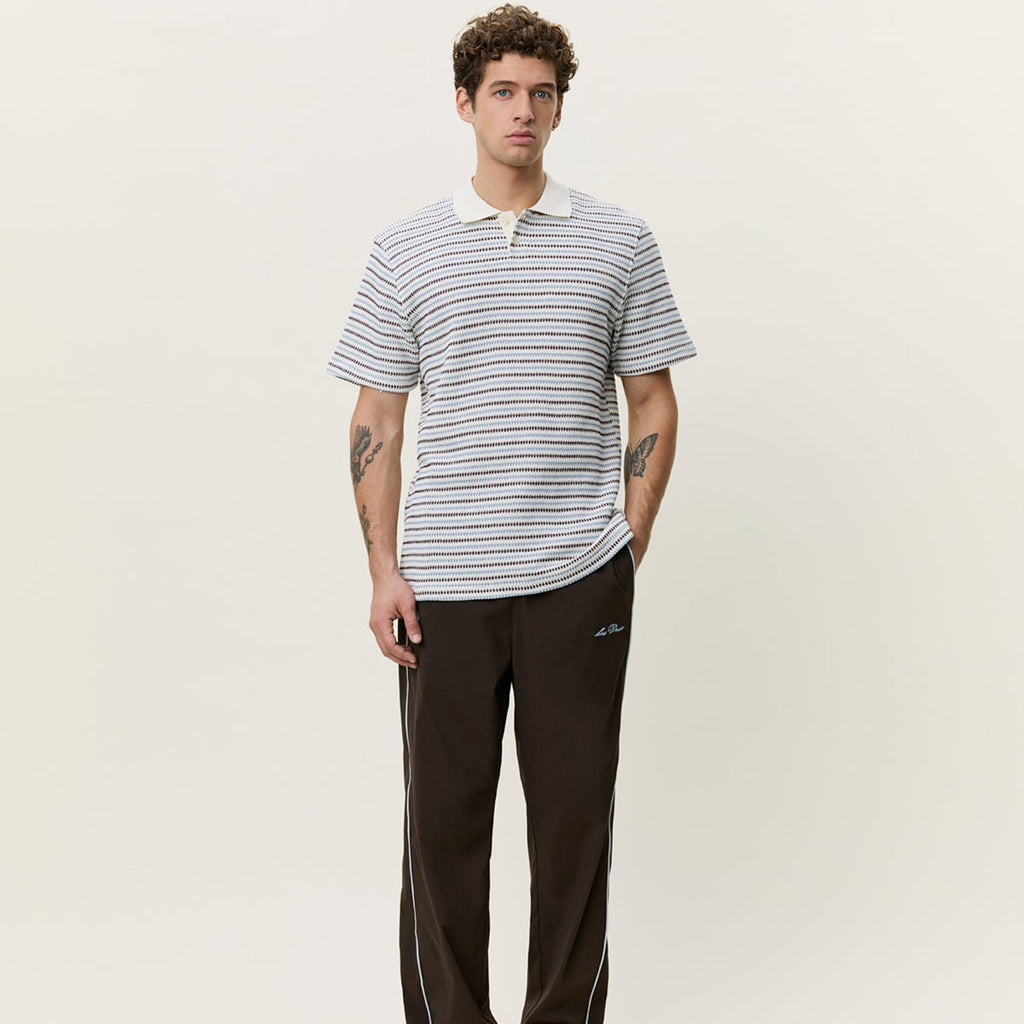 Les Deux Knitted Stripe Polo: Eggnog White