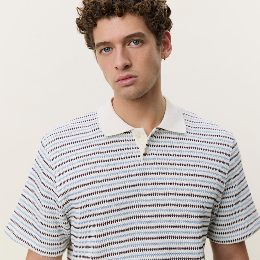 Les Deux Knitted Stripe Polo: Eggnog White