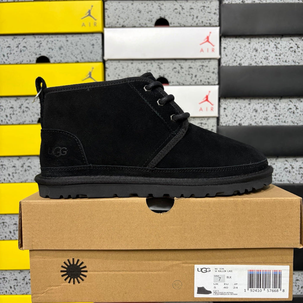 UGG Neumel Lace-Up Suede Chukka Boot with Shearling Lining, Silver Eyelet Hardware & Tonal Lug Sole in Black