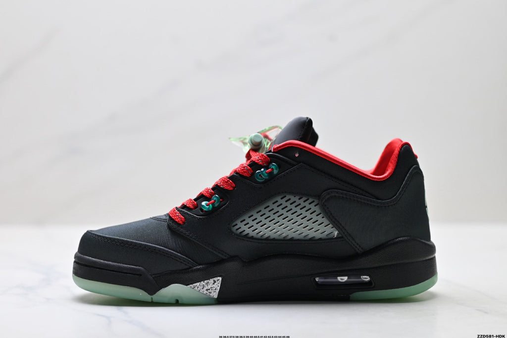 Air Jordan 5 Retro Black Red Green Glow Sneakers