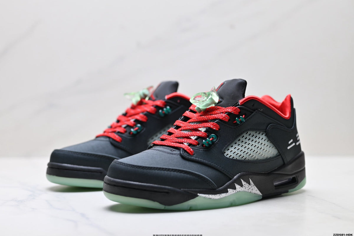 Air Jordan 5 Retro Black Red Green Glow Sneakers