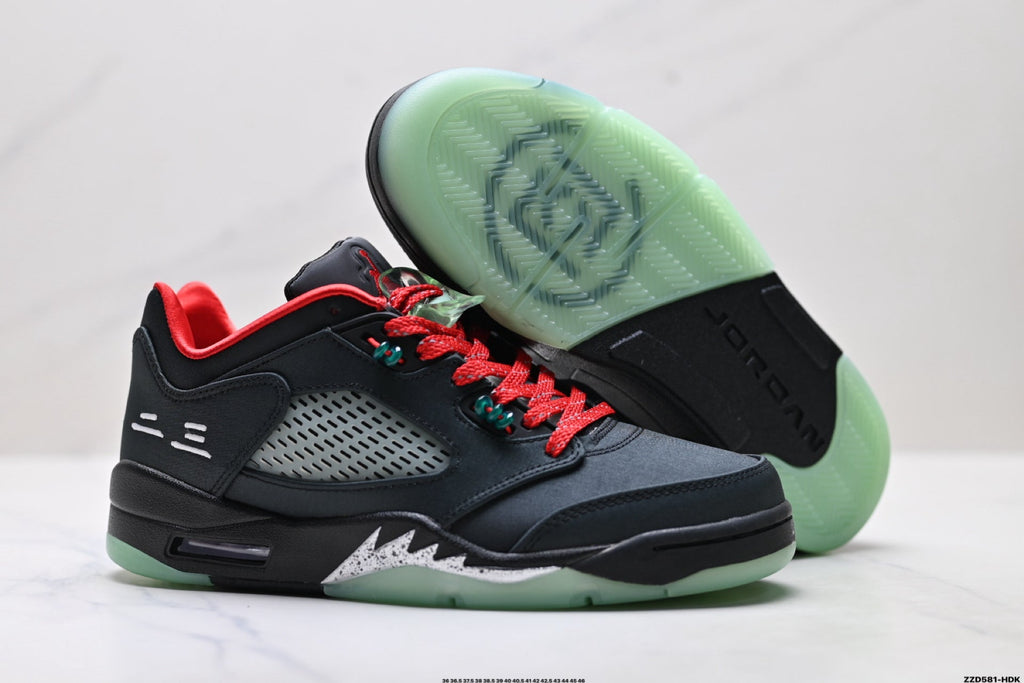 Air Jordan 5 Retro Black Red Green Glow Sneakers