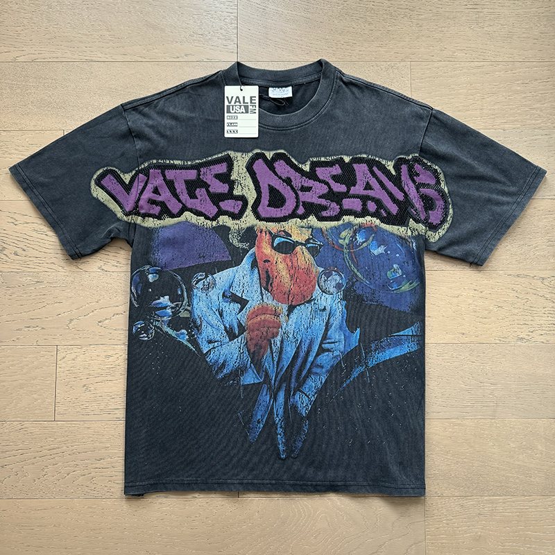VALE USA Washed Black Rhinestone Graphic T-Shirt