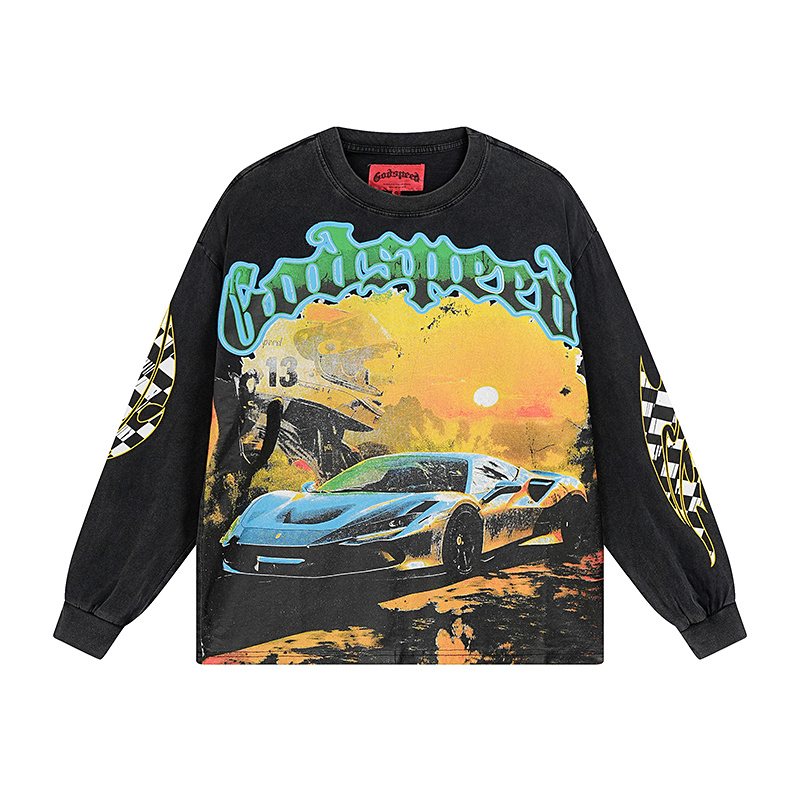 Godspeed Washed Black Car Graphic Long-Sleeve T-Shirt