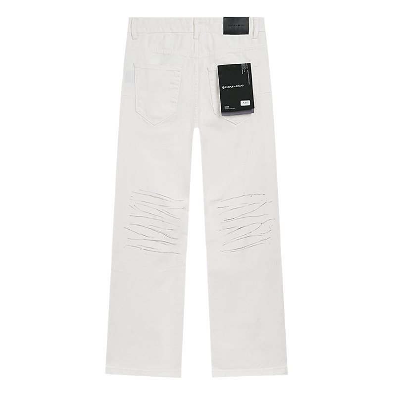 Purple Brand White Distressed Straight-Leg Button-Fly Jeans