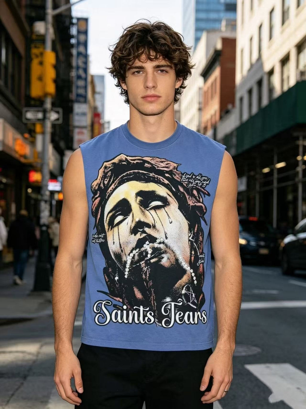 SAINT Tears & Crucifix Graphic Sleeveless T-Shirt