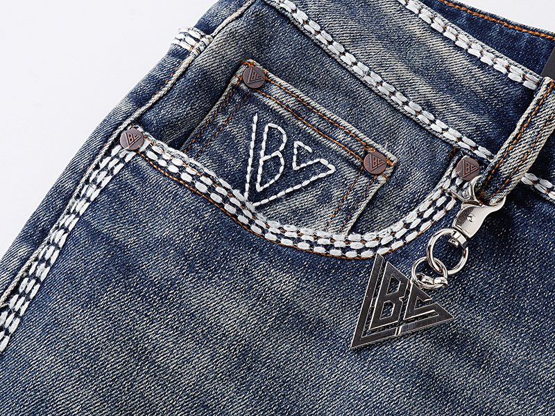 VALABASAS Washed Blue Contrast-Stitch Jeans