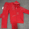 Sp5der Rhinestone Spiderweb Zip Hoodie & Pants Matching Set