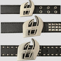 Y2K Punk Heavy Studded Leather Belt Dark Metal Buckle Eyelet Waist