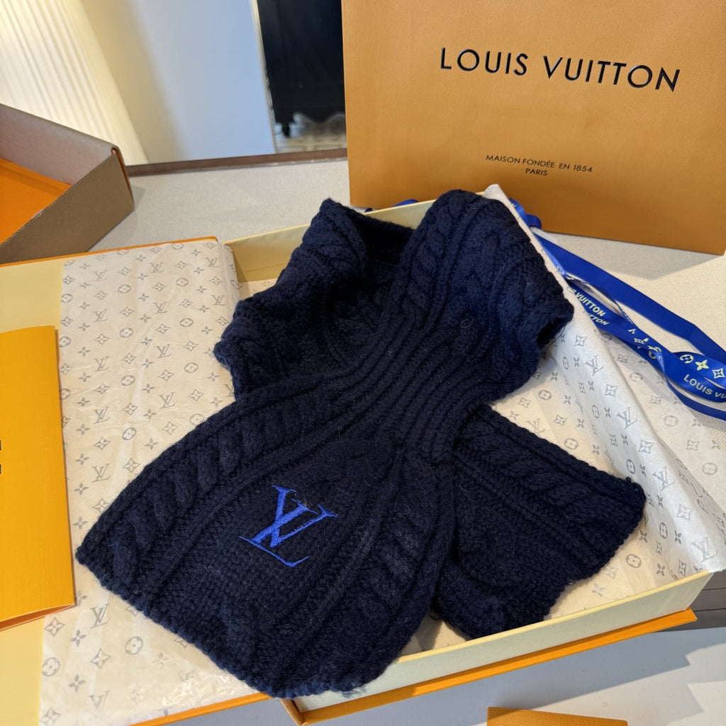 Louis Vuitton Style Cable-Knit Scarf and Beanie Set