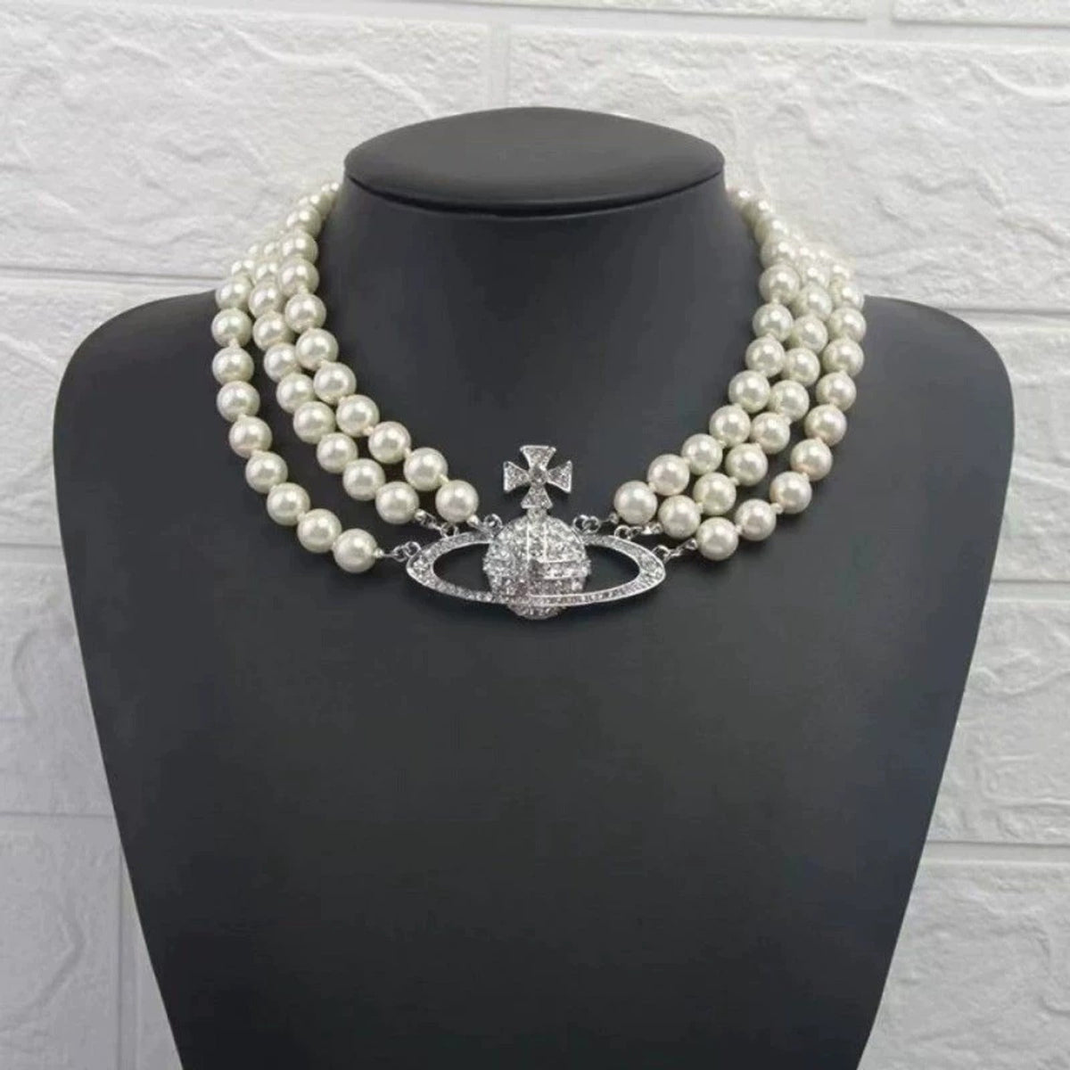 Vivienne Westwood Style Triple Pearl Orb Necklace