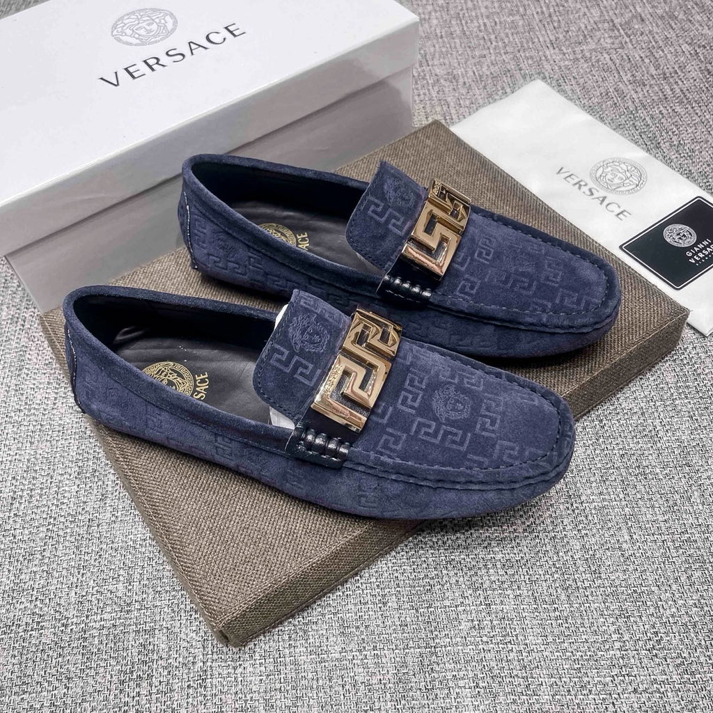 Versace Men's Navy Blue Patterned Loafers