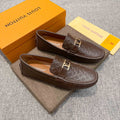 Louis Vuitton Men's Brown Embossed Hardware Loafers