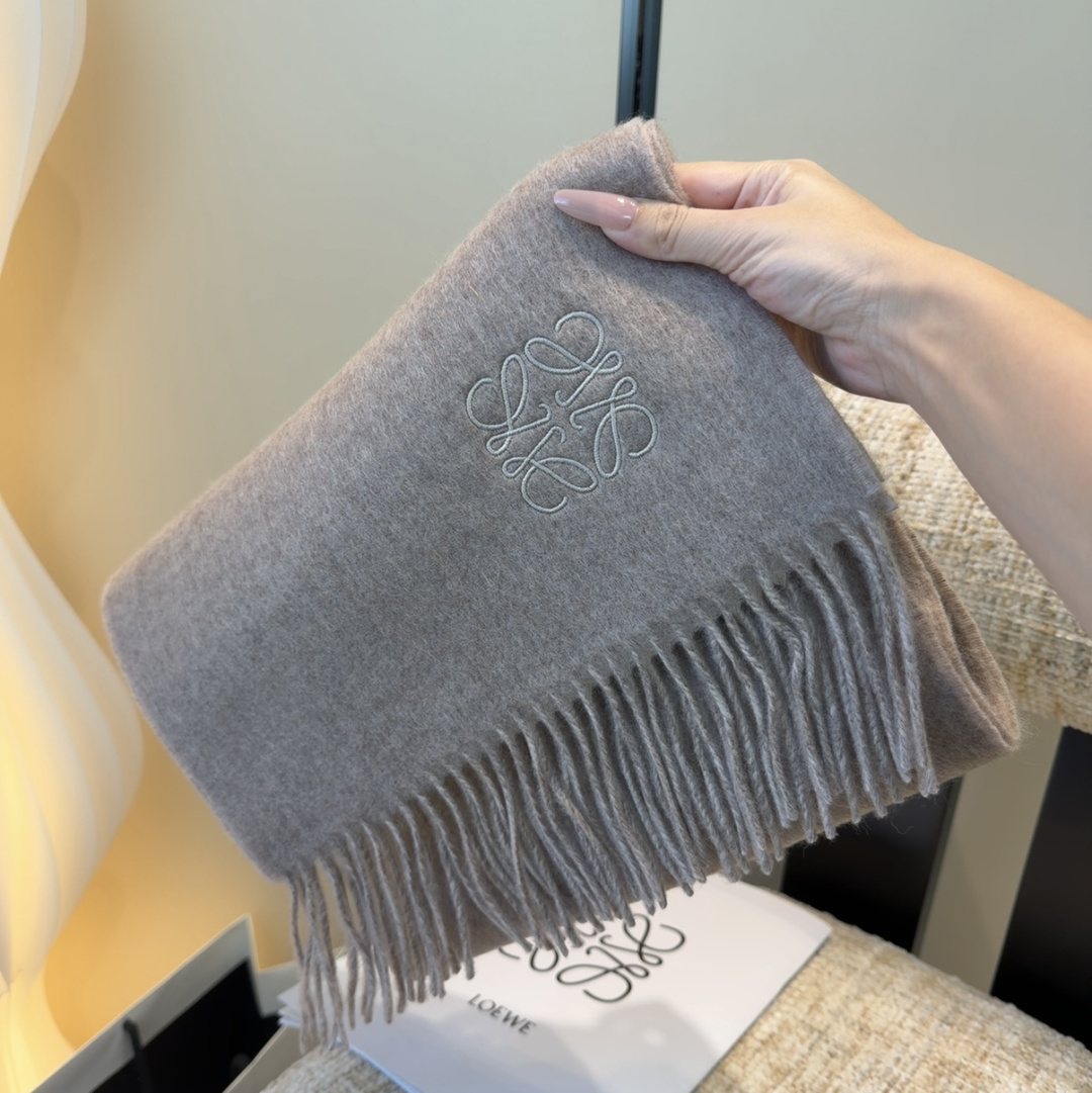 Loewe Taupe Gray Fringed Scarf