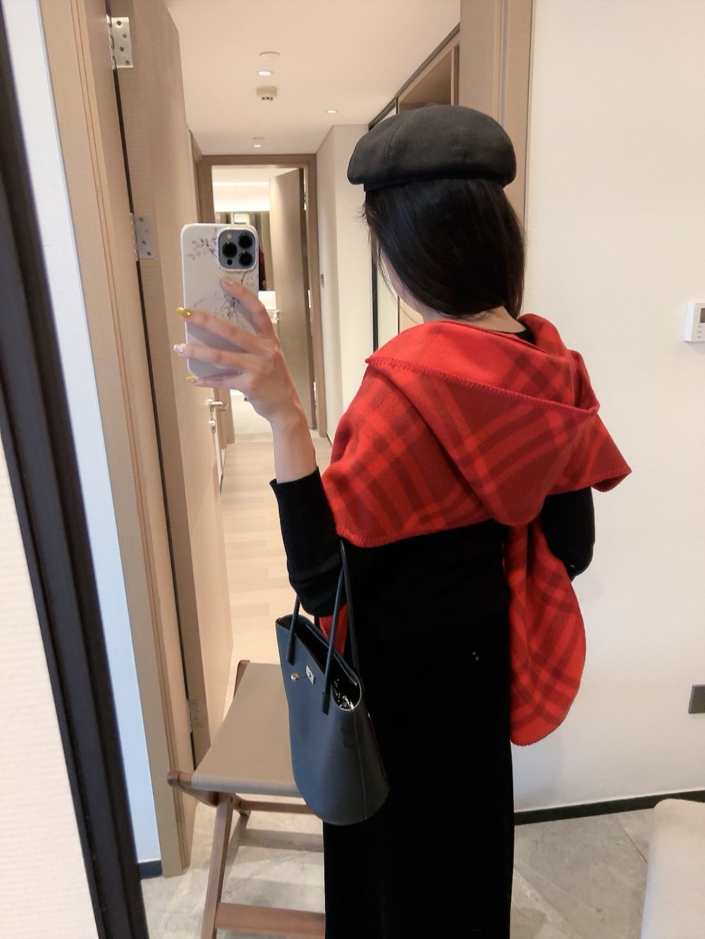 Burberry Red Plaid Hooded Scarf Shawl