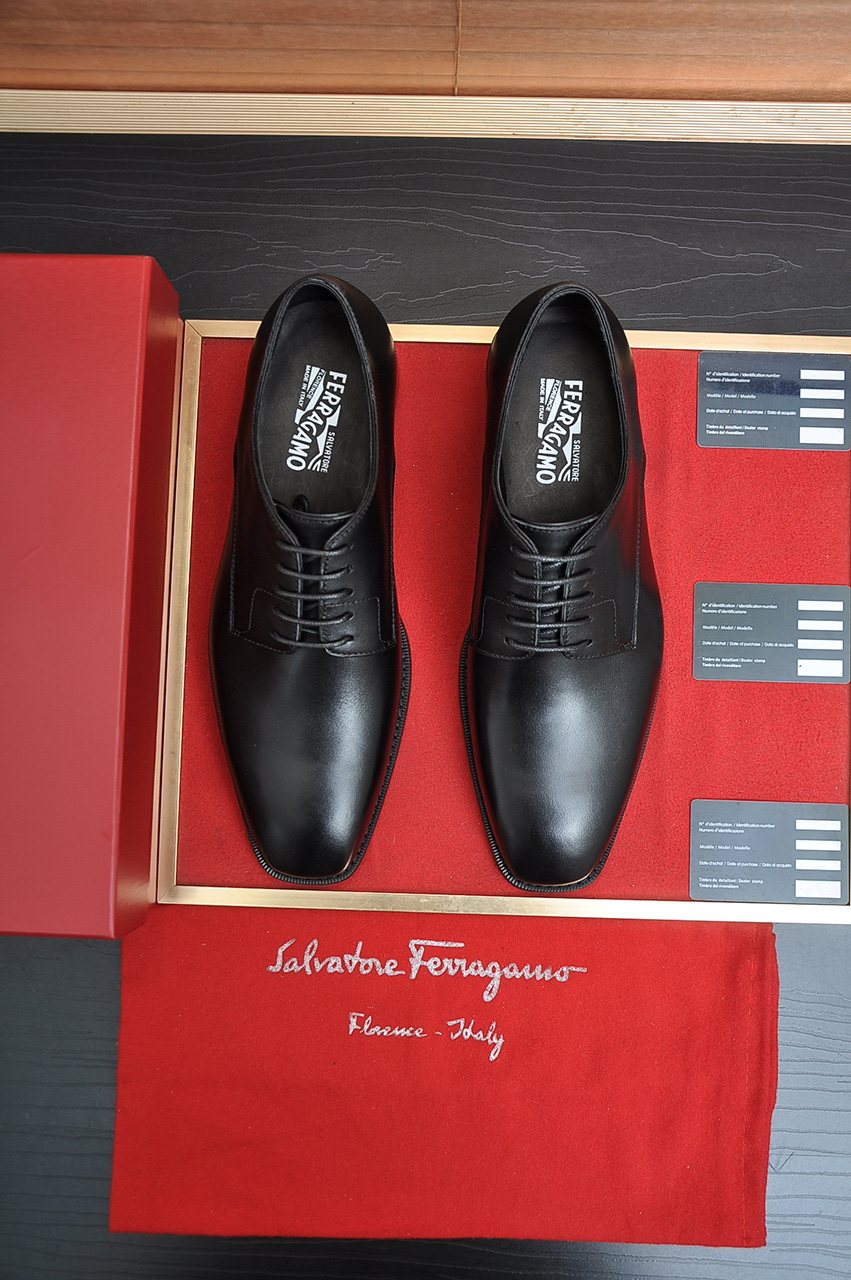 Ferragamo Black Lace-Up Dress Shoes