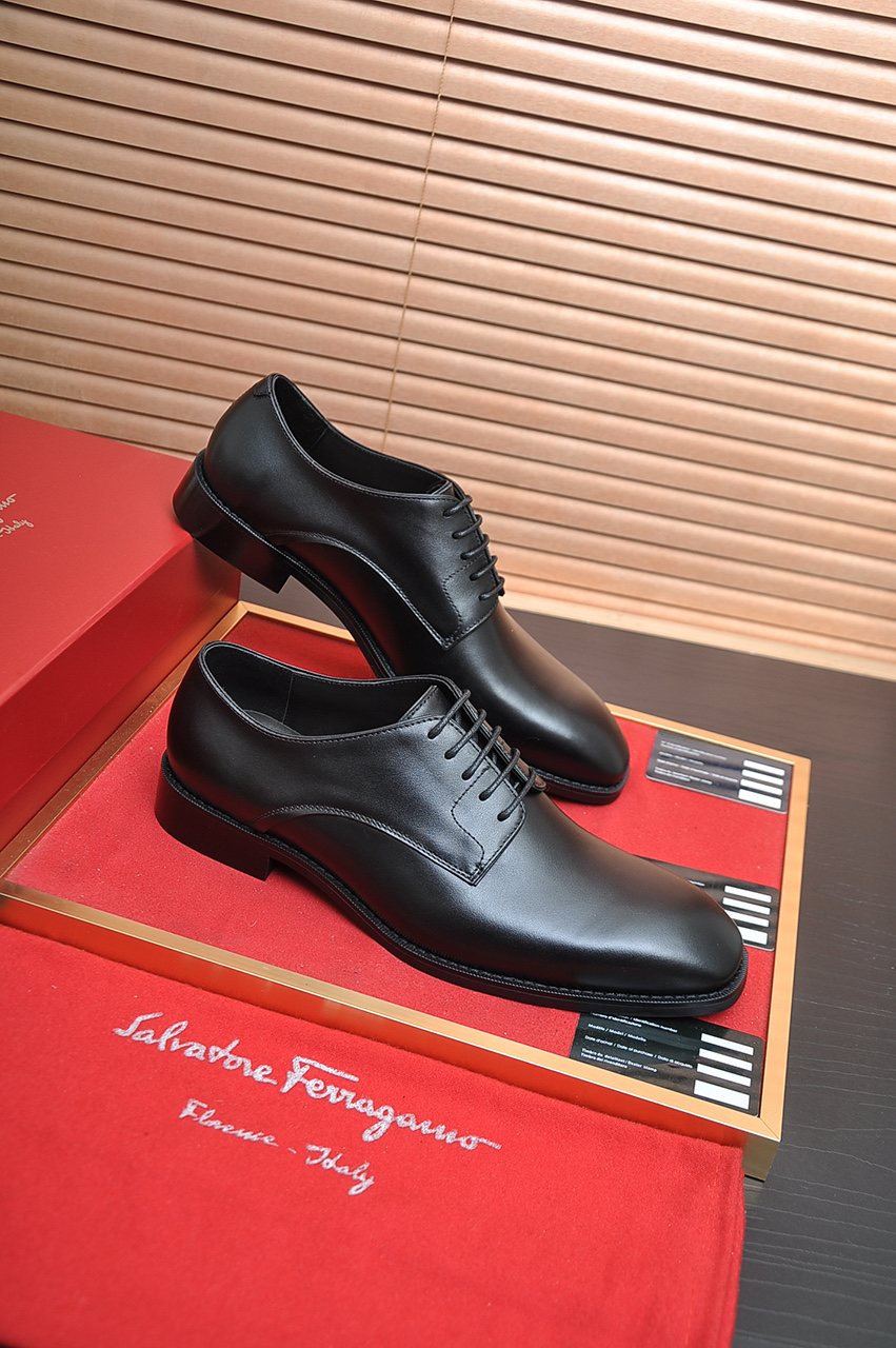 Ferragamo Black Lace-Up Dress Shoes