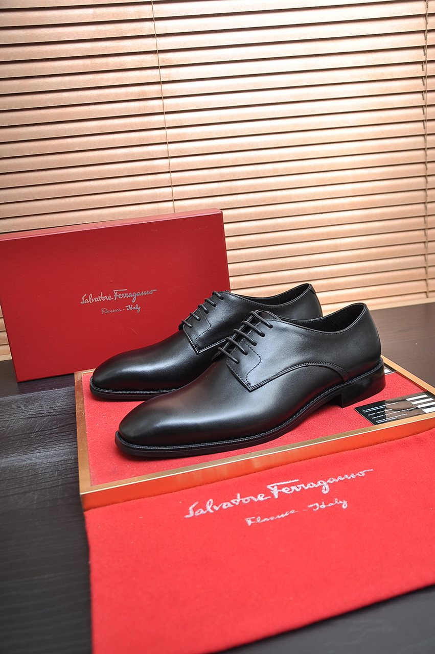 Ferragamo Black Lace-Up Dress Shoes