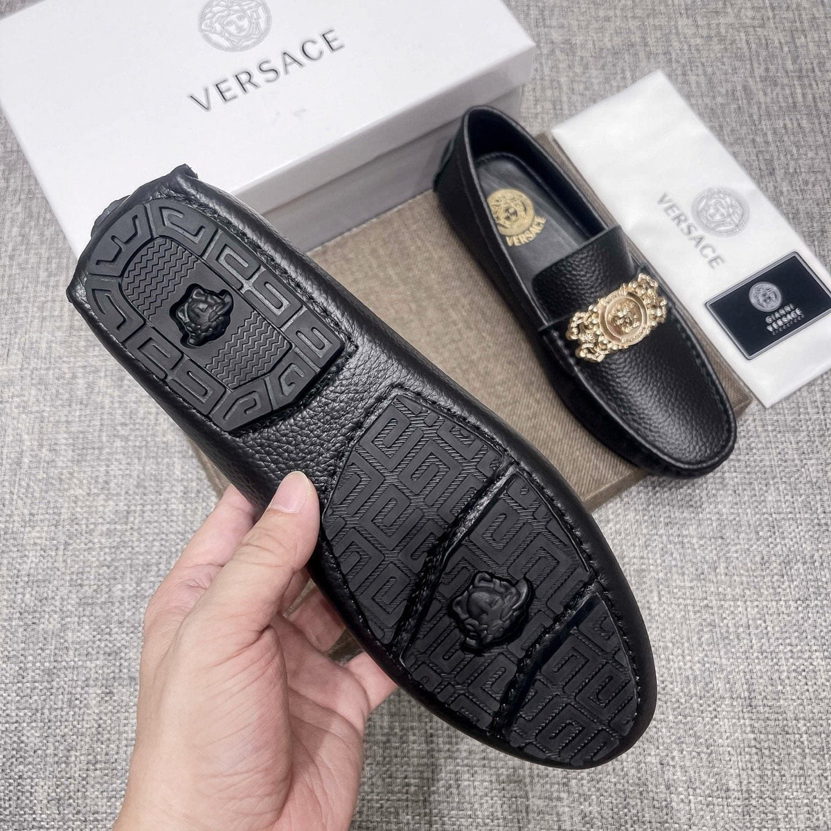 Versace Black Pebbled Leather Loafers