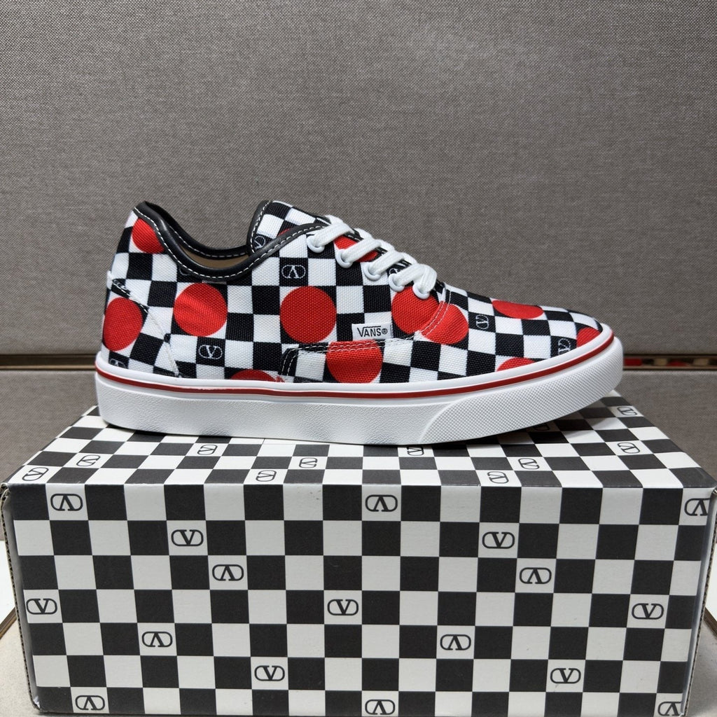 Vans Men's Checkerboard Red Accent Sneakers