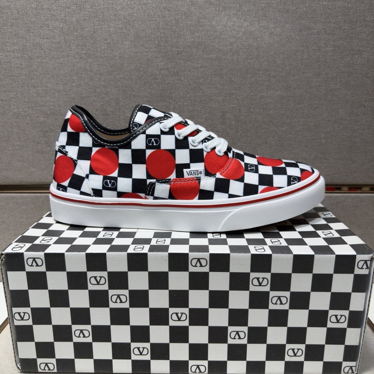 Vans Men's Checkerboard Red Accent Sneakers