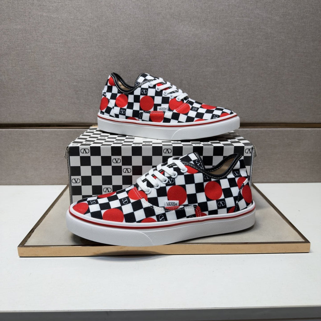 Vans Men's Checkerboard Red Accent Sneakers