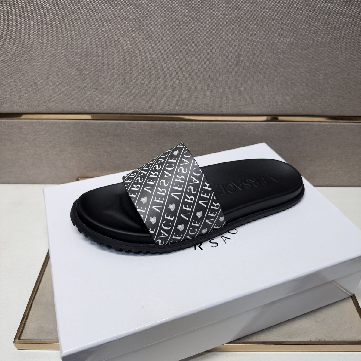 Versace Silver Logo Slide Sandals