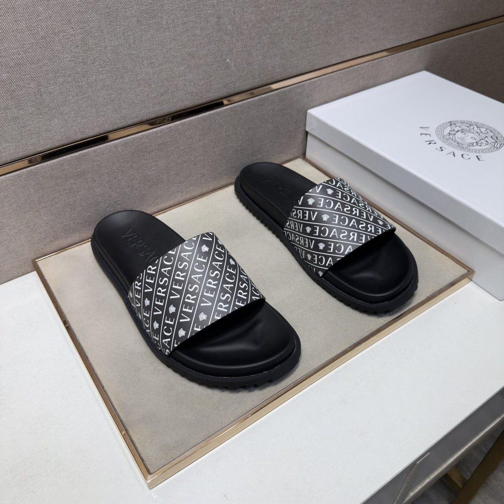 Versace Silver Logo Slide Sandals