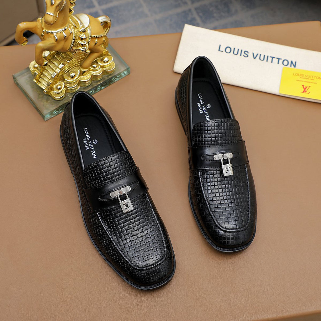 Louis Vuitton Black Textured Loafers - Silver-Tone Hardware