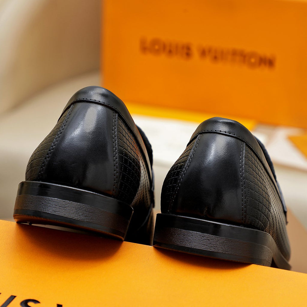Louis Vuitton Black Textured Loafers - Silver-Tone Hardware