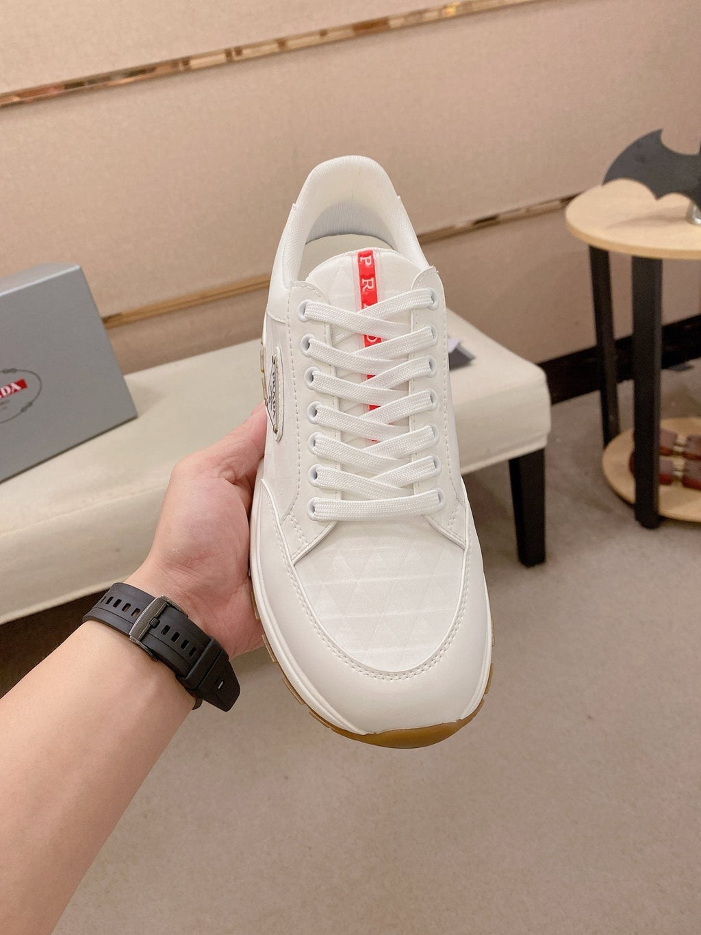 Prada White Gum Sole Sneakers