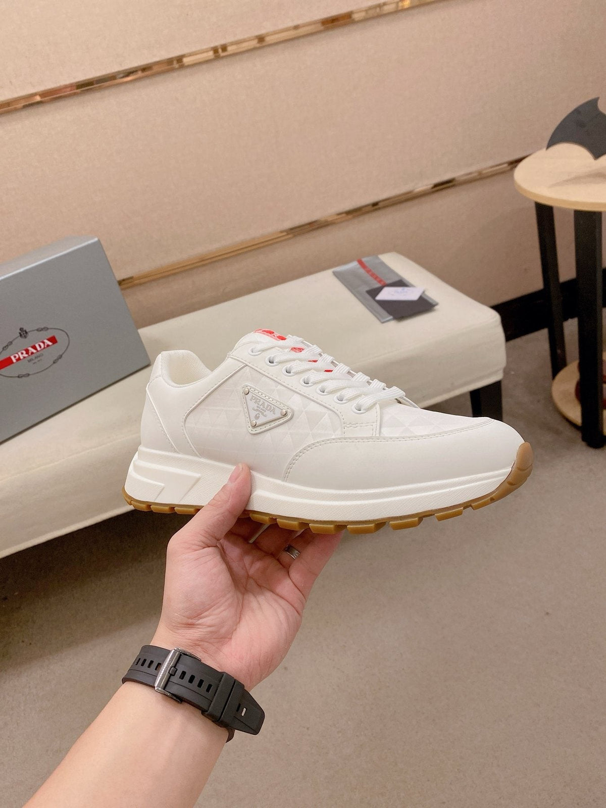 Prada White Gum Sole Sneakers