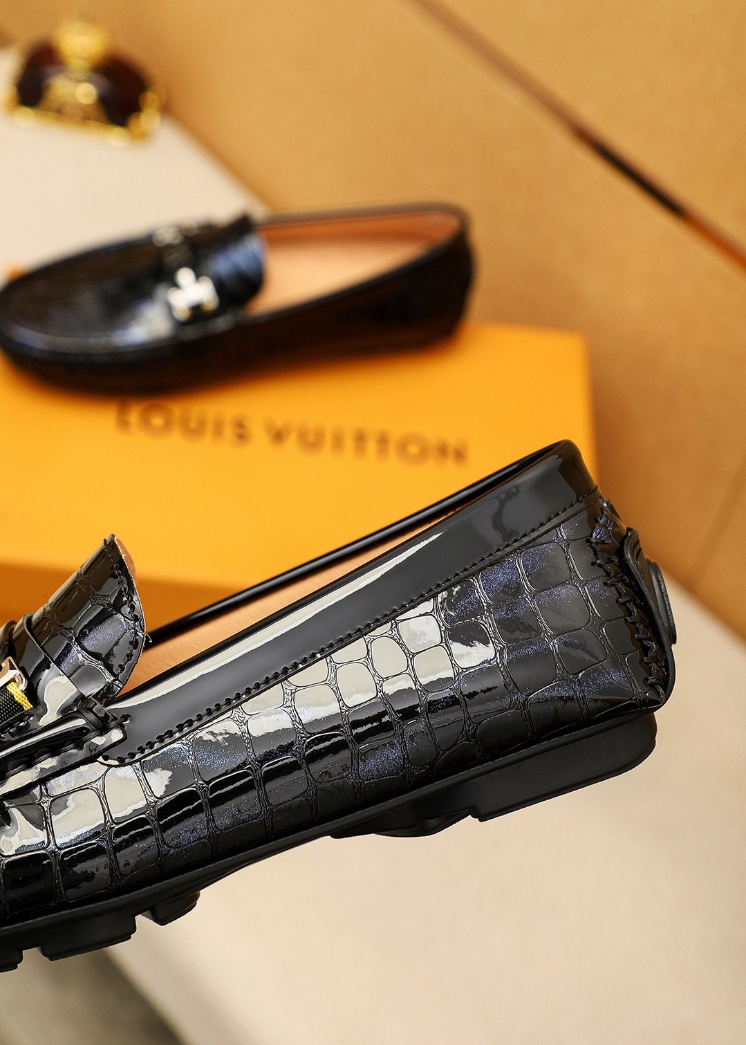 Louis Vuitton Black Embossed Loafers