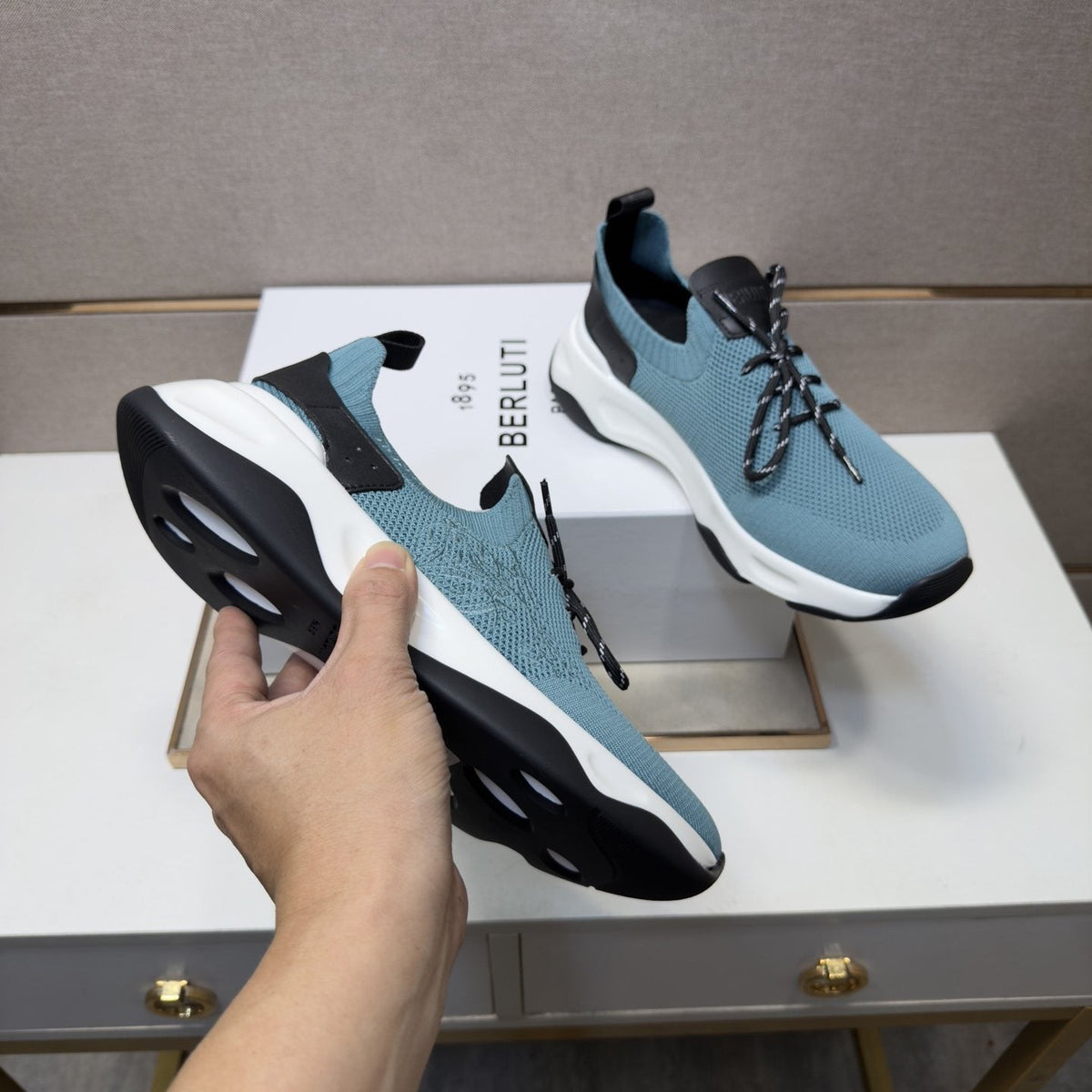 Berluti Dusty Blue Lace-Up Sneakers