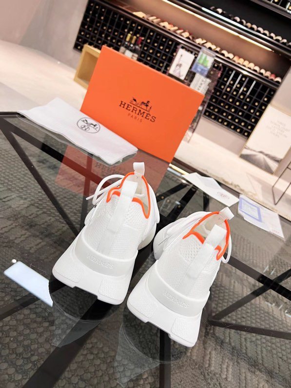 Hermès Men's White Orange Knit Sneakers